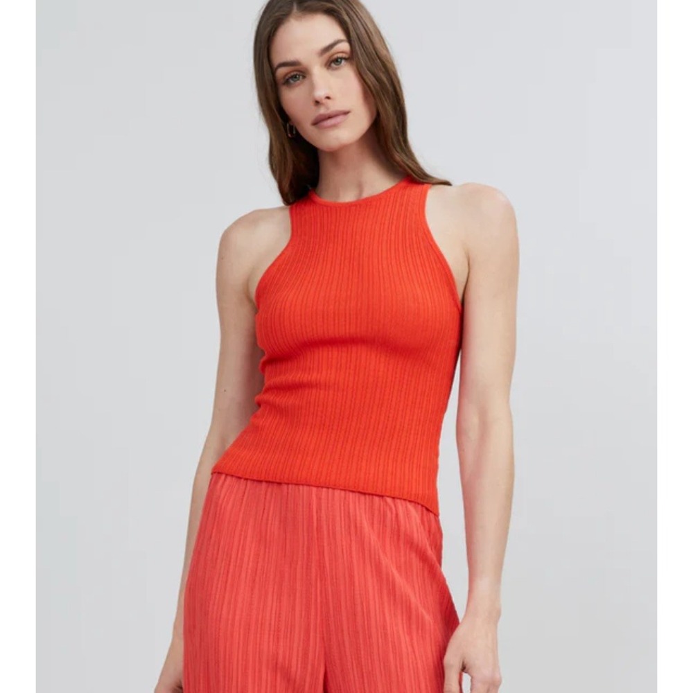 Solid & Striped Varena Tank Top Women Size XS Lava-Orange Ribbed Knit Blouse EUC